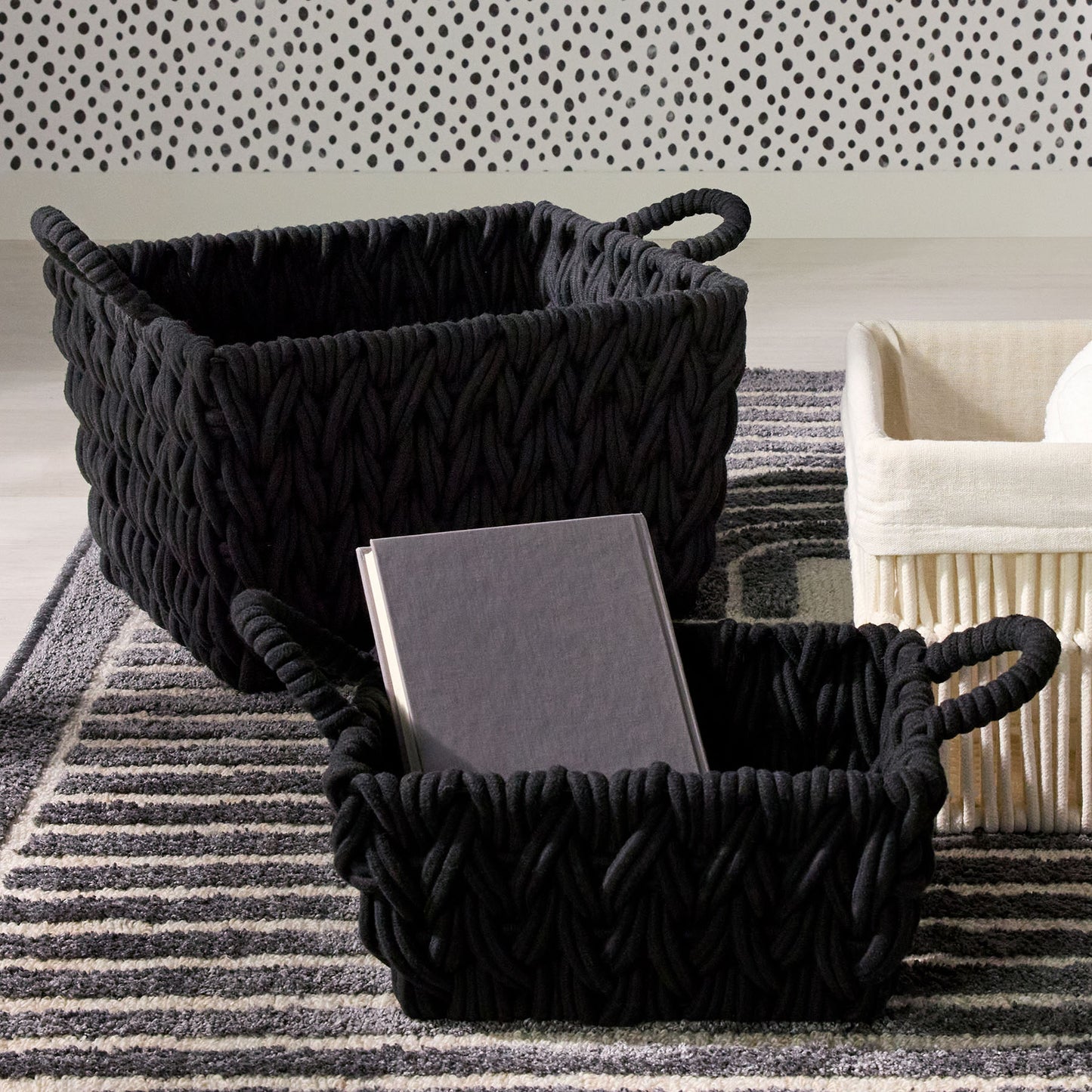 Fabric Rectangle Storage Basket - Black, 14.2x11.4x8.2"