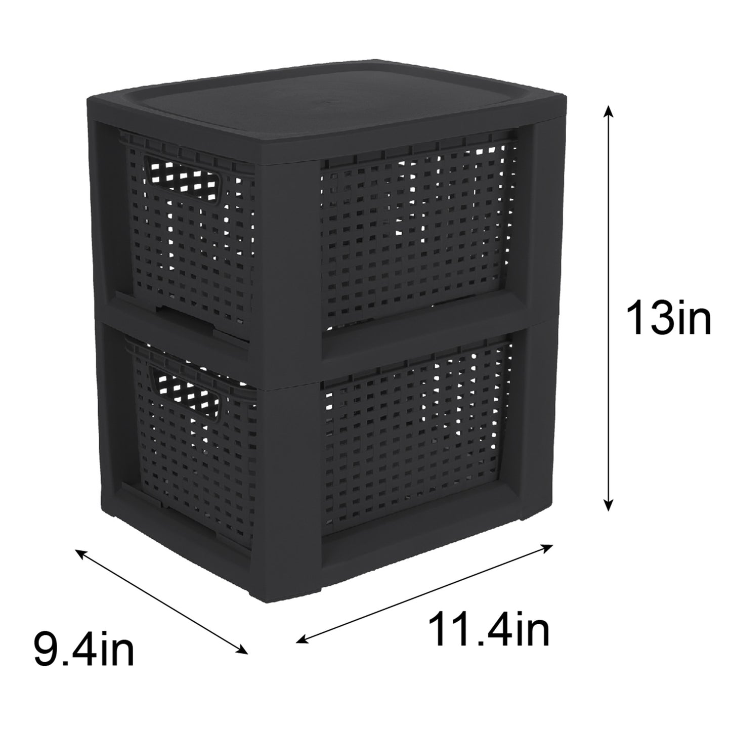 Plastic Rectangle Storage Basket - Black, 9.4x11.4x13.0"