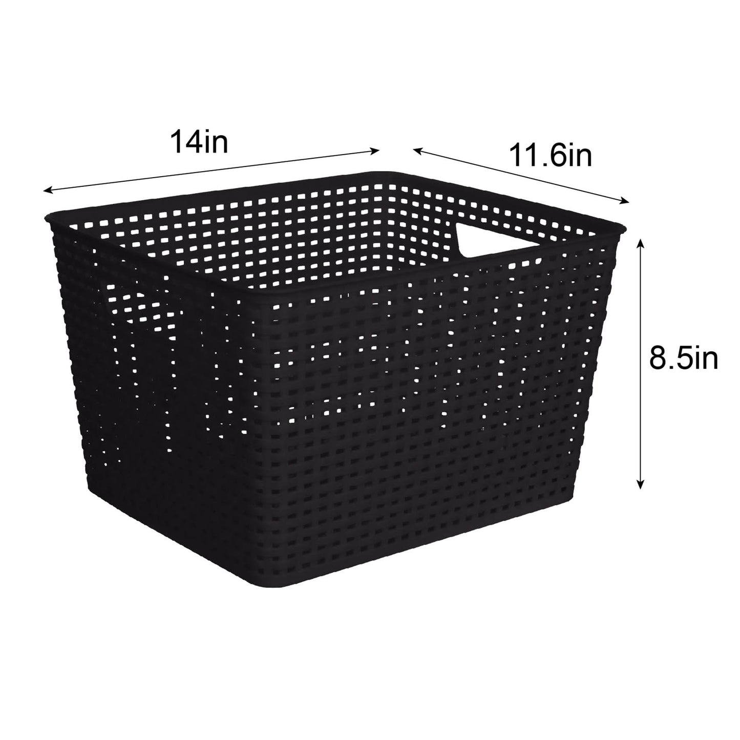 Plastic Rectangle Storage Basket - Black, 13.8x11.4x8.7"