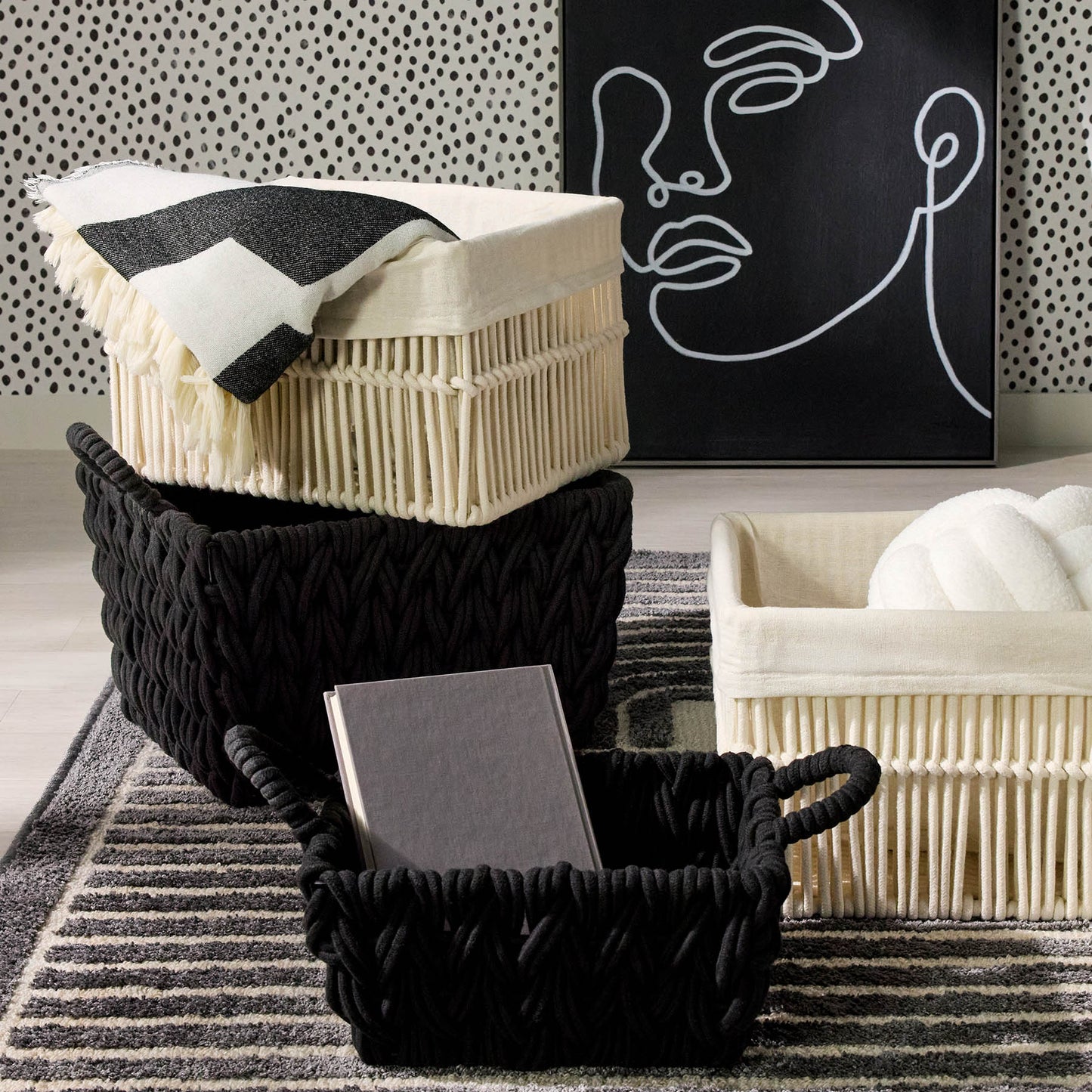 Fabric Rectangle Storage Basket - Black, 14.2x11.4x8.2"