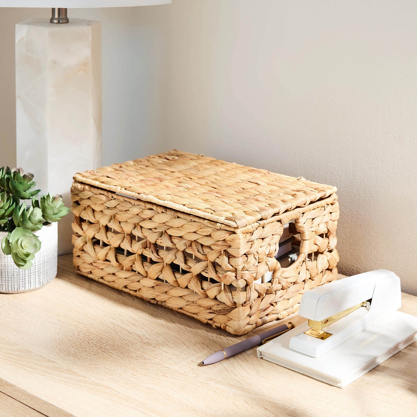 Water Hyacinth Rectangle Storage Basket - Natural, 11.8x7.8x5.5"