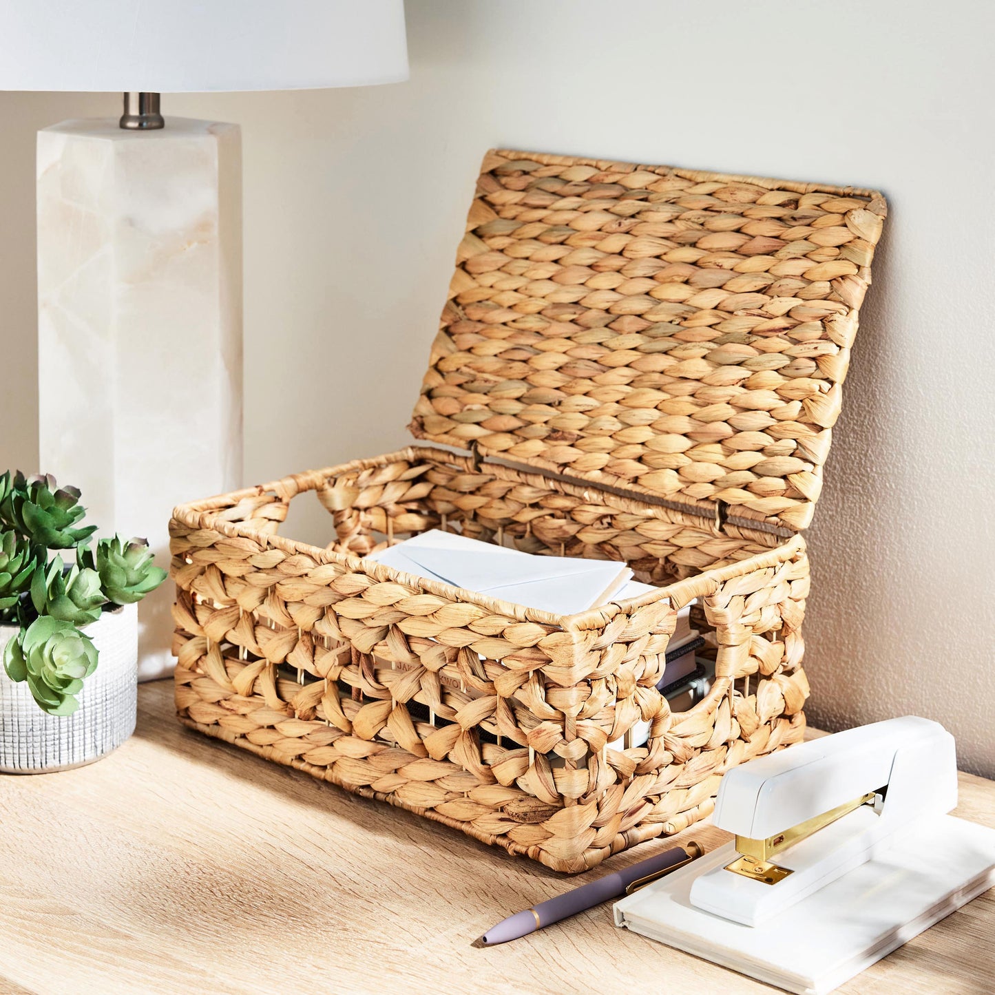 Water Hyacinth Rectangle Storage Basket - Natural, 11.8x7.8x5.5"