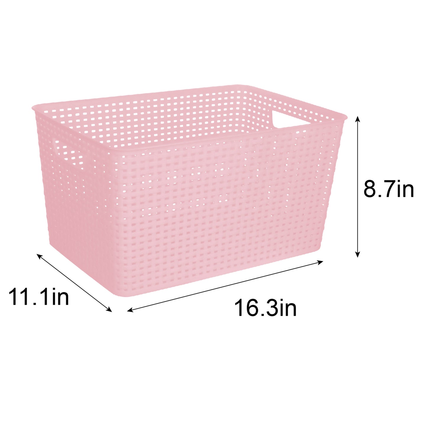 Plastic Rectangle Storage Basket - Pink, 17.0x12.0x9.0"