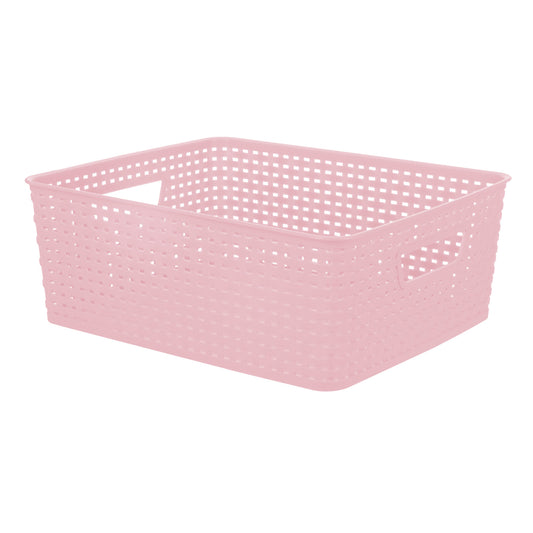 Plastic Rectangle Storage Basket - Pink, 14.0x11.0x5.0"