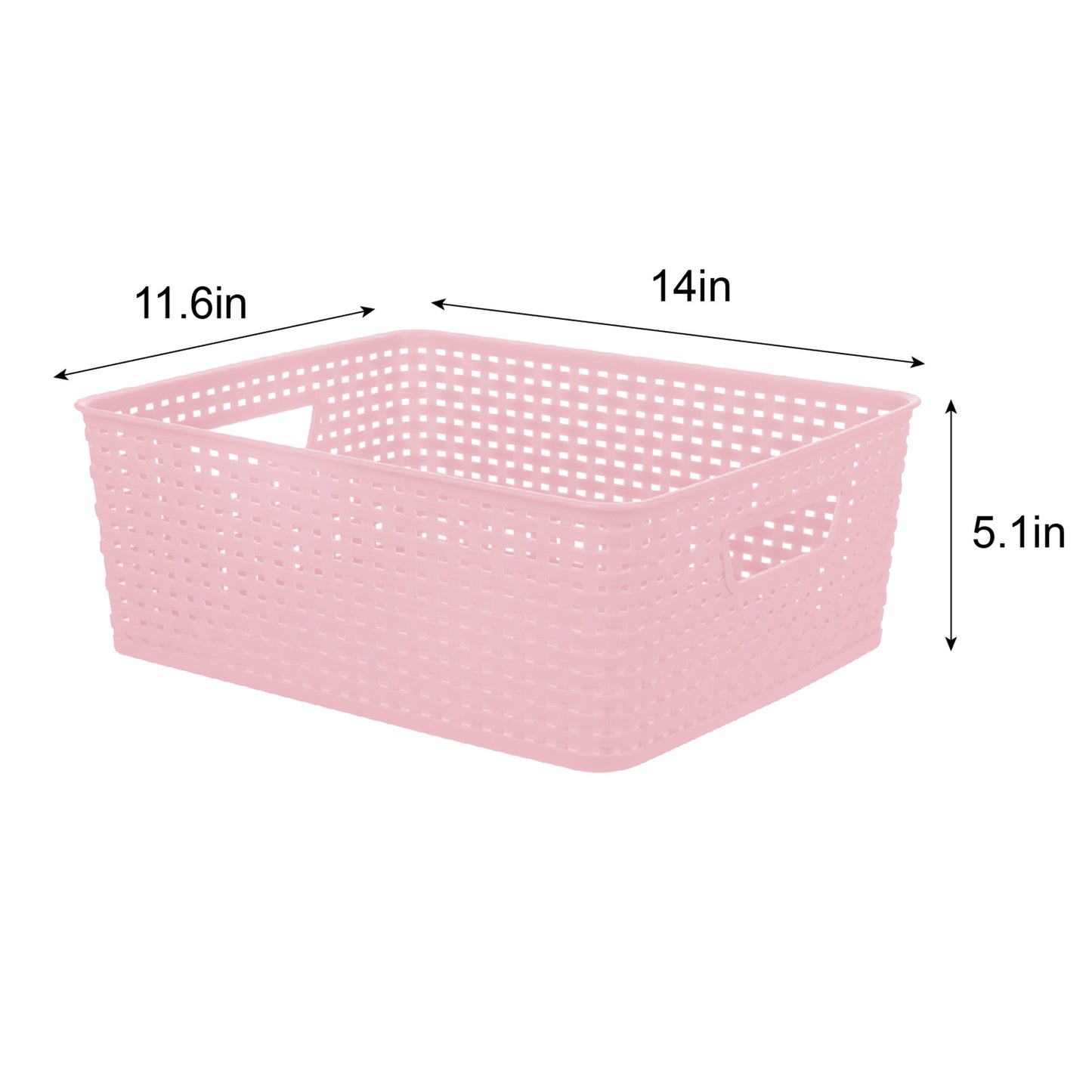Plastic Rectangle Storage Basket - Pink, 14.0x11.0x5.0"