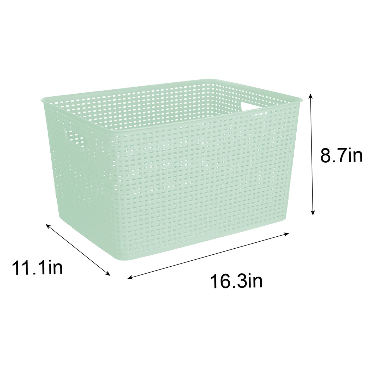 Plastic Rectangle Storage Basket - Green, 16.7x11.6x8.9"