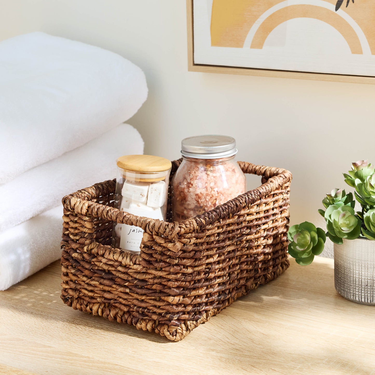 Abaca Rectangle Storage Basket - Brown, 12.0x7.5x5.0"